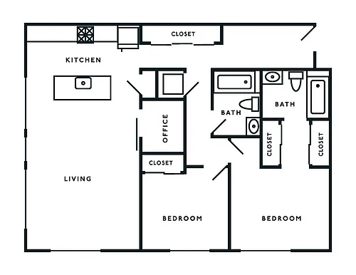Floor plan 2 Bed, 2 Bath + Den