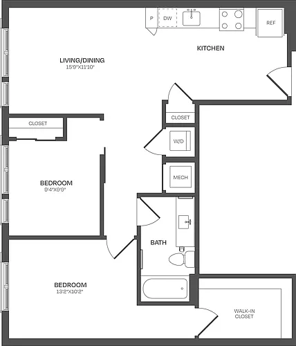 Floor plan 2 Bed/1 Bath-C01