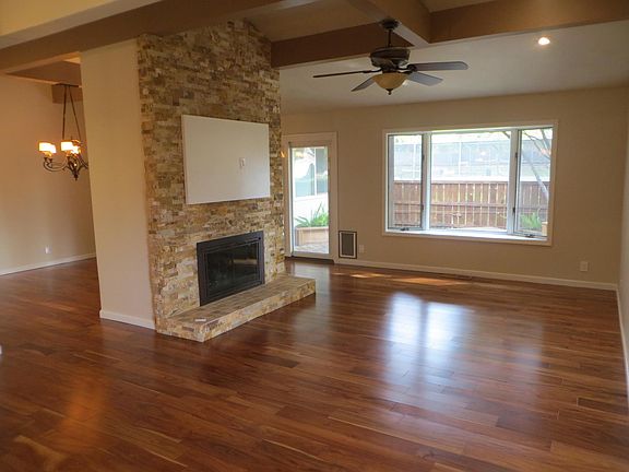 Living room, dining room and gas fireplace