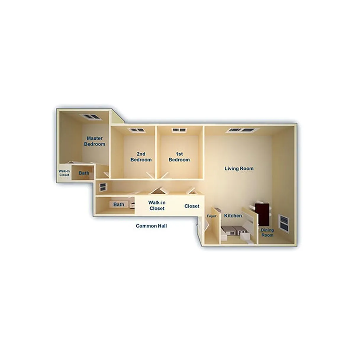 Floor plan Three Bedroom Two Bath