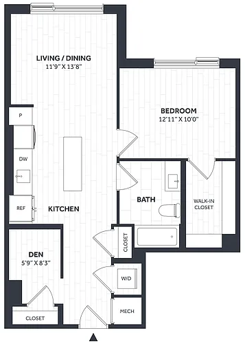Floor plan 1 Bed/1 Bath Den - Stratos - AA03
