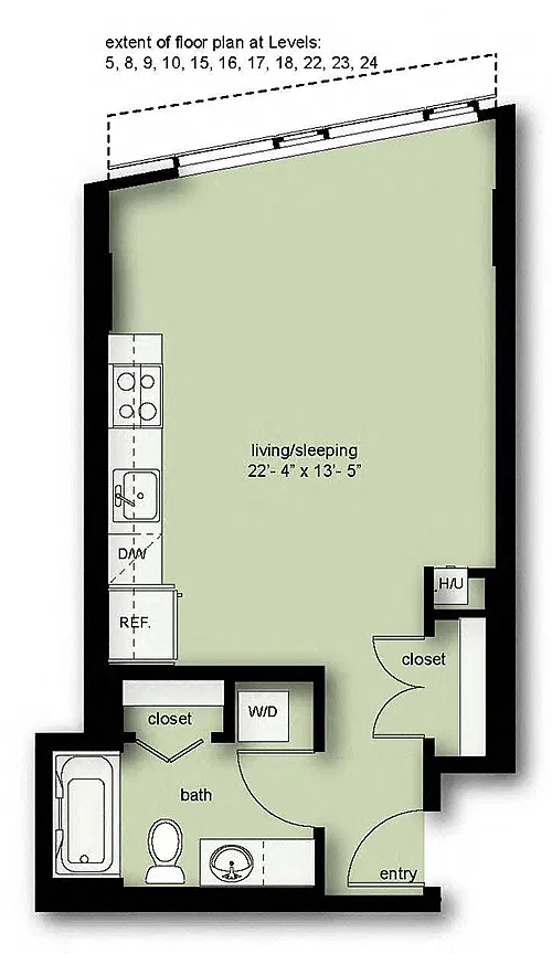 Floor plan Wave Studio 1 Bath A03