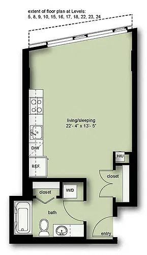 Floor plan Wave Studio 1 Bath A03