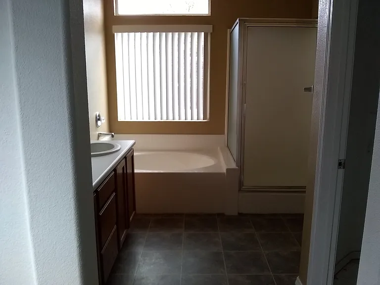 soaking tub next to stand alone shower