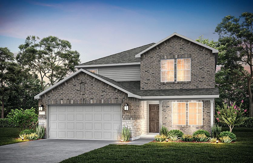 The Mesilla, a two-story home with 2-car garage, shown with Home Exterior Q Model representation
