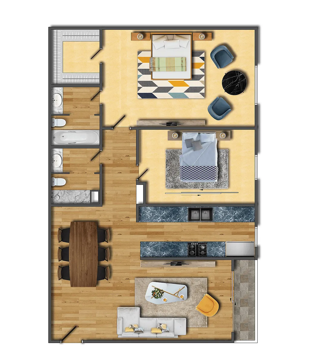 Floor plan Two Bedroom (Large)
