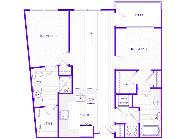 Floor plan Two Bedroom Two Bath (1065 SF)