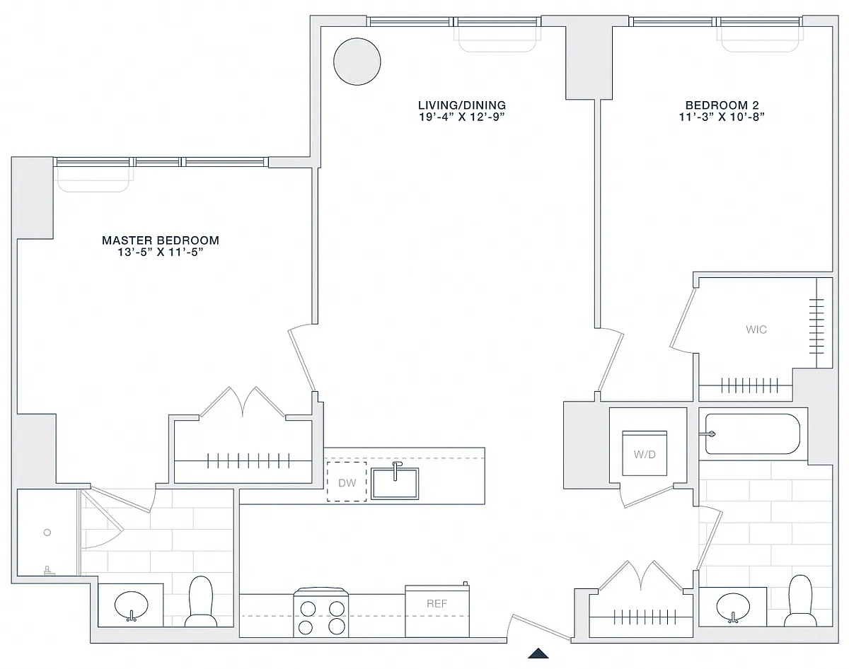 Floor plan 2 BED 2 BATH 990 RSF