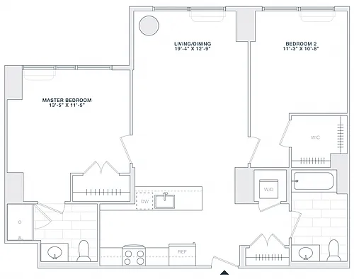 Floor plan 2 BED 2 BATH 990 RSF