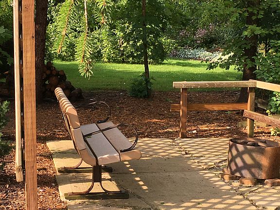 Backyard patio and fire pit.