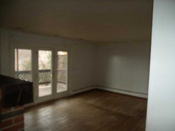 living room with french doors to deck