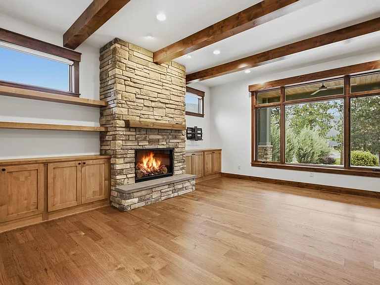 Views onto covered patio and golf course.