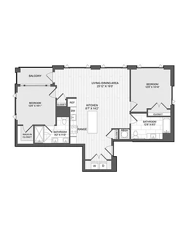 Floor plan 2 Bed2 Bath-H 2E
