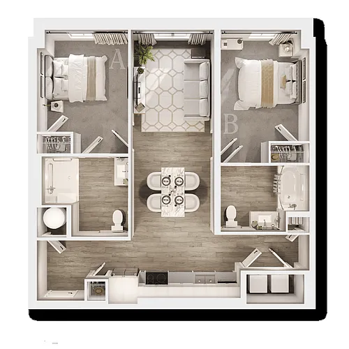 Floor plan Two Bedroom A - IU Bloomington 2026 - 2027