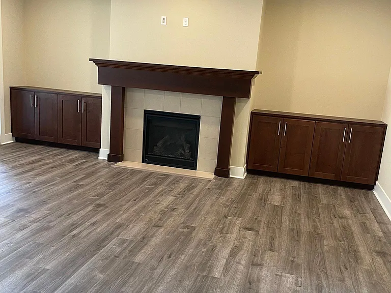 Fireplace and Custom-designed cabinetry