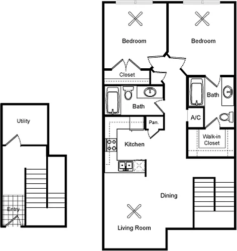 Floor plan 2 Bedroom Townhome C