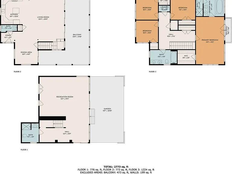 Level 1, 2, and 3 floor plans