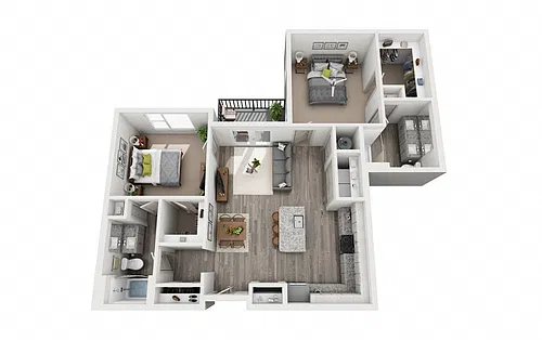Floor plan 2 Bedroom 2 Bath 1128 sqft (B3)