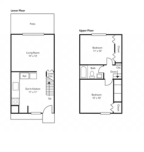 Floor plan 2BR/1BA Townhome Renovated Gray
