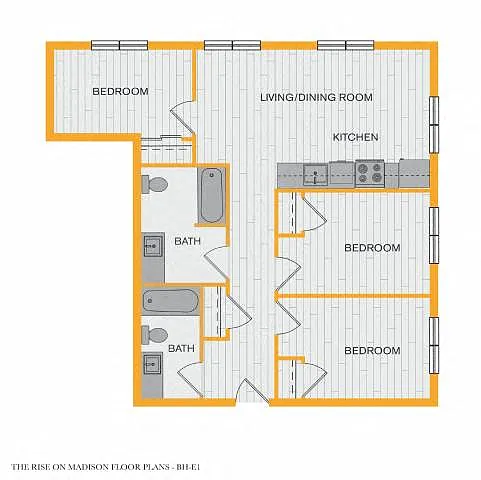 Floor plan 3 Bedroom 2 Bath 50 Percent AMI