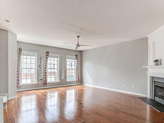 Bright living room with gas fireplace