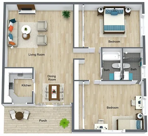 Floor plan 2 Bedroom, 2 Bathroom Partial Renovated (U)