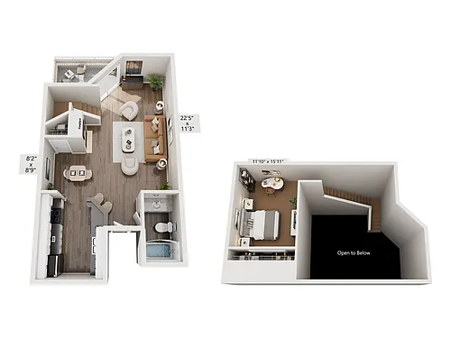 Floor plan 1 Bed, 1 Bath B