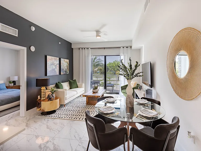 Spacious living rooms with ceiling fans