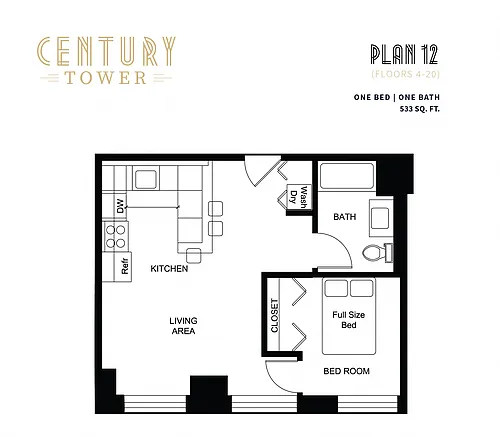 Floor plan 1 Bed 1 Bath 12