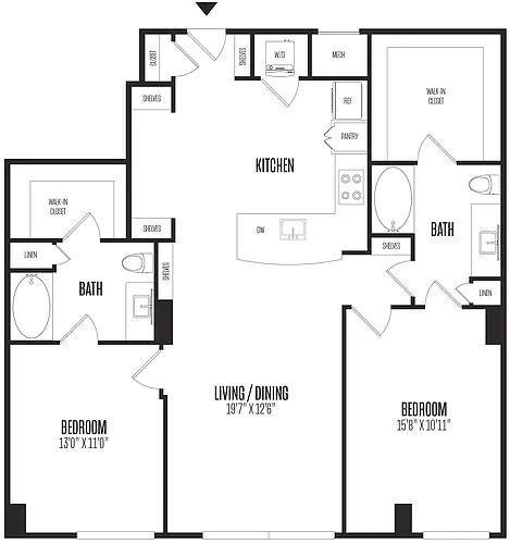 Floor plan 2 Bed/2 Bath-2B2