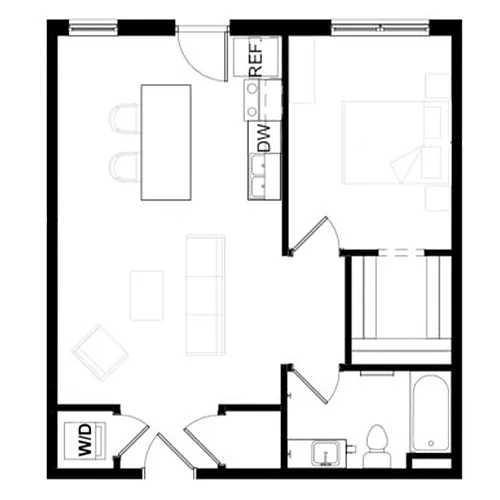 Floor plan 1 Bed, 1 Bath - 682 SF