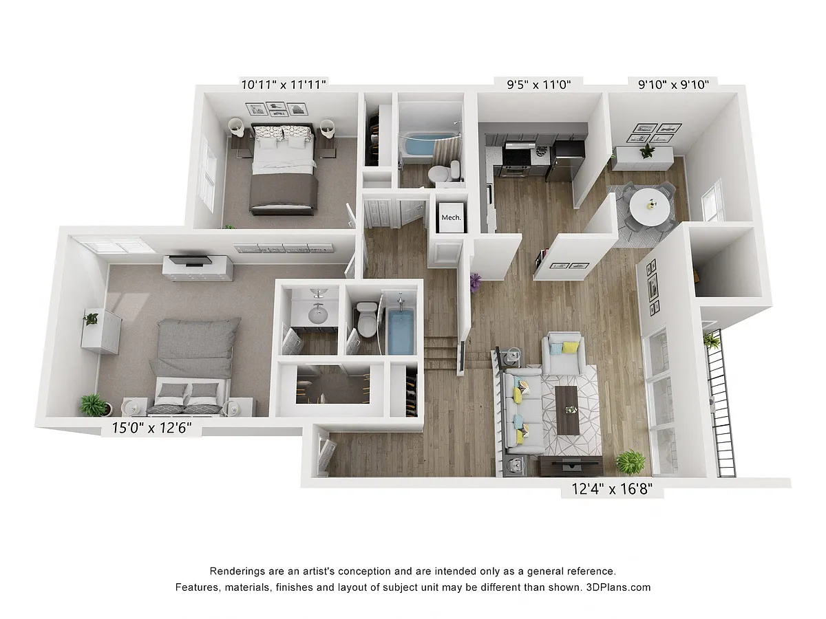 Floor plan C - 2BR 2BA (1110sf)