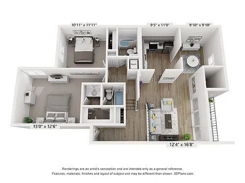 Floor plan C - 2BR 2BA (1110sf)