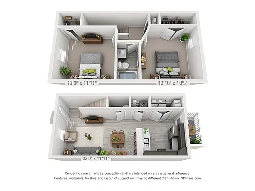 Floor plan 2 Bedroom, 1.5BA Townhome