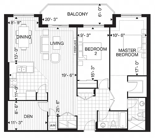 Floor plan 505 Finkle - 2 Bed 2 Bath H