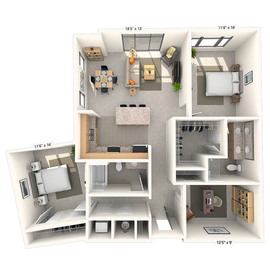 Floor plan Traditional 2x2 1224-1333 SF