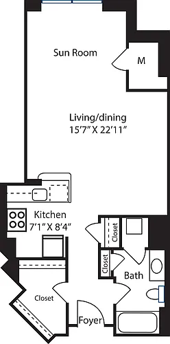Floor plan Taft Studio with Sun Room