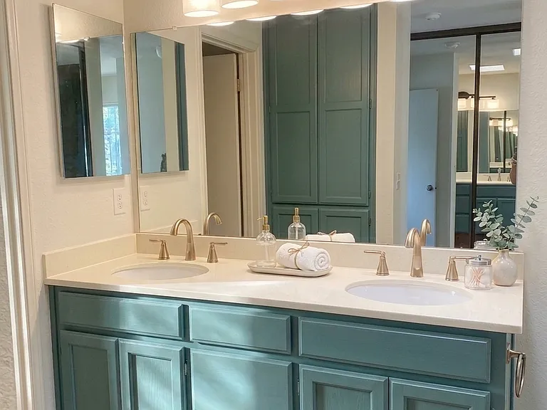 Staged for layout visualization; unit comes unfurnished"