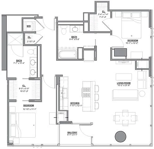Floor plan 2 Bed/2 Bath-2D-2