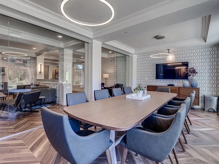 Lux Apartments offers high-end amenities like our community meeting room with 10-person conference table and TV perfect for business presentations if you work from home, or game night with friends!