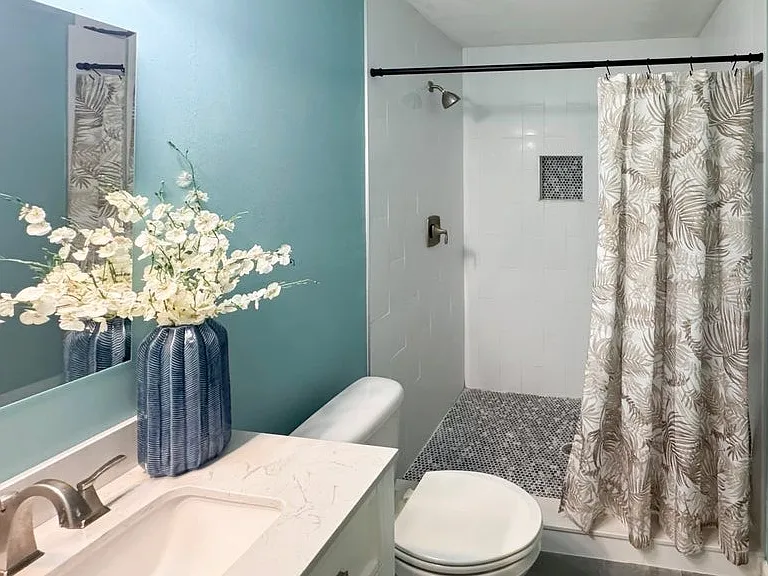 Spacious walk-in shower.