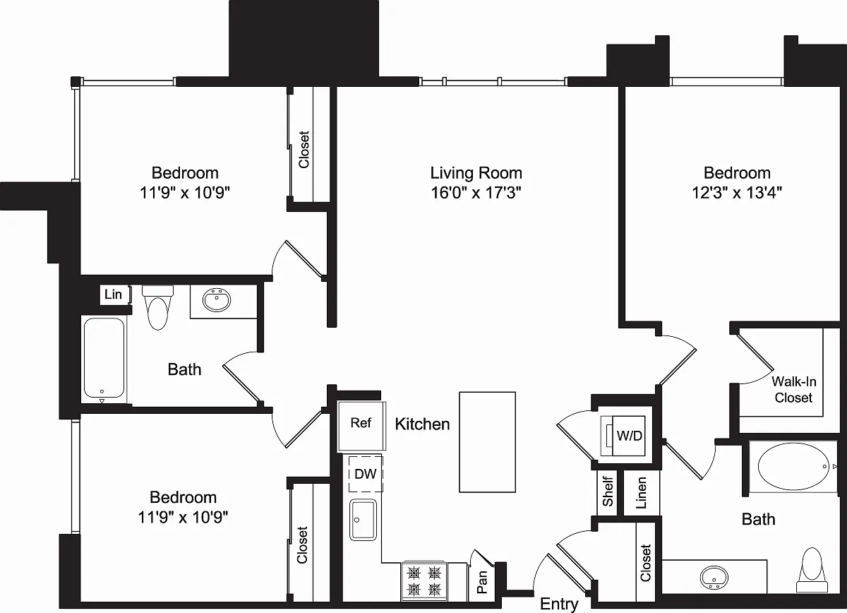 Floor plan Three Bed C1 D No Balcony