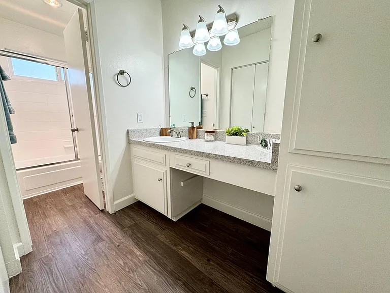 Vanity sink and linens closet