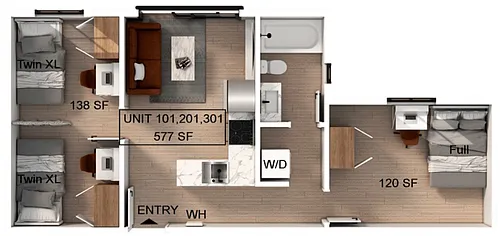 Floor plan 2 Bedroom | 1 Bath A