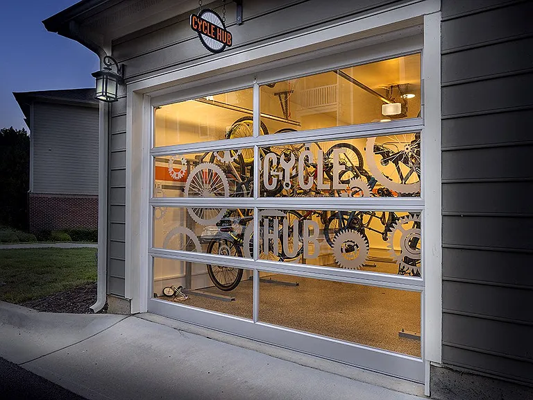 Cycle hub with indoor bike storage and repair station