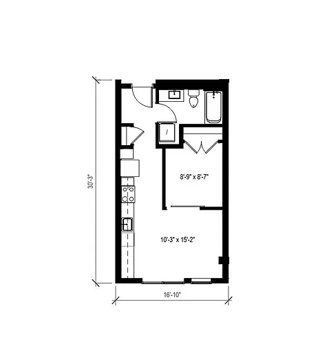 Floor plan 1 Bed/1 Bath Open-A1.1