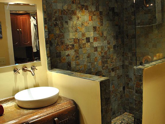 Master Bath; Slate Shower, Copper Fixtures