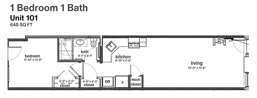 Floor plan 1BD 1BA