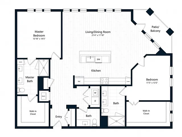Floor plan Two Bedroom Two Bath (1567 SF)