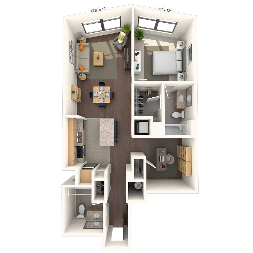 Floor plan Traditional 1X2 893-1022 SF